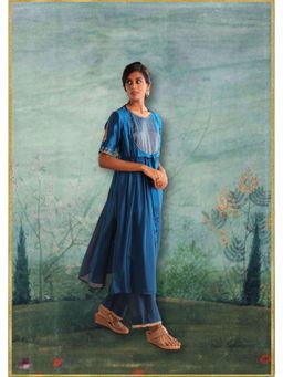 Myoho - Blue Matka Yoke Slit Embroidered Tunic and Pants