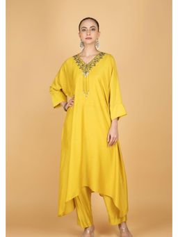 Tanu Malhotra - Lime Yellow Kaftan with Pant