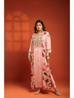 Tanu Malhotra - Pink Side Panel Long Kurta with Churidar