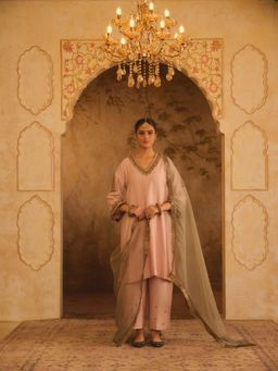 AFRIYA - Tajra V-Neck A-Line Pink Kurta with Pant and Dupatta