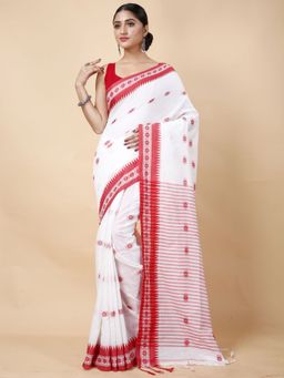 Ruuprekha - White Printed Garad Pure Cotton Saree with Unstitched