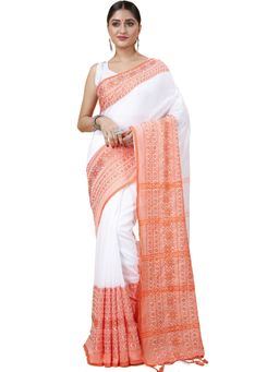 Ruuprekha - Woven Orange Handloom Pure Cotton Saree with Unstitched