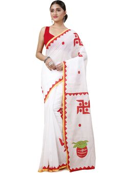 Ruuprekha - Embroidered Cotton Blend Saree with Unstitched