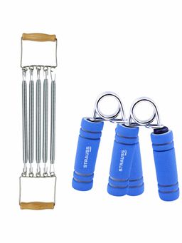 Strauss - Chest Expander with 5 Springs & Premium Foam Hand Grip Blue