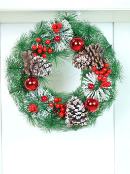 Little Surprise Box - Big Frosty Pinecone Artificial Christmas Wreath for Door Wall