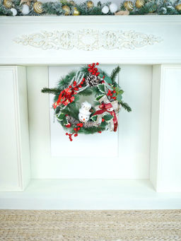 Little Surprise Box - Double Bow Snowman Face Artificial Christmas Wreath for Door Wall