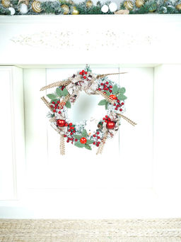 Little Surprise Box - Bushy Christmas Wreath with Snowman Berries & Jute Accents Wall & Door Decor