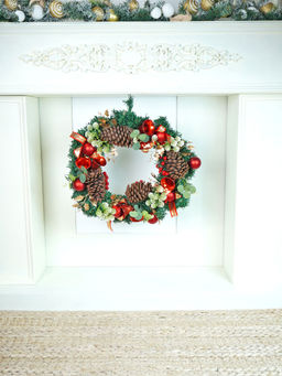 Little Surprise Box - Wooden Pinecone Bells & Heavy Fillers Artificial Christmas Wreath for Door Wall