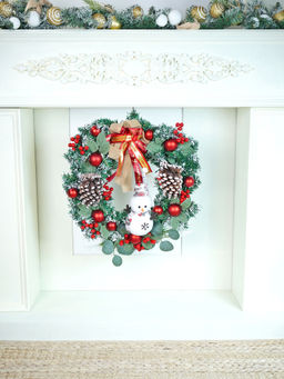 Little Surprise Box - Bushy Frosty Big Bow Snowman with Heavy Fillers Artificial Christmas Wreath