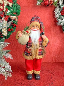 Little Surprise Box - Premium Plaided Checks Sitting Santa Christmas Decor