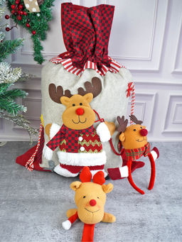 Little Surprise Box - Reindeer Wristband,Gift Sack & Hairband for Gifts & Christmas Decor (Set of 3)