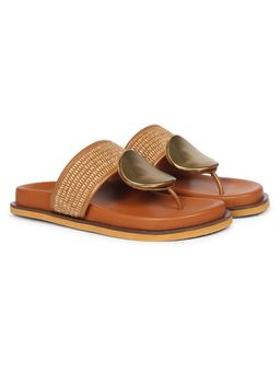 Saint G - Women Viviblu Tan Leather Footbed Sandals