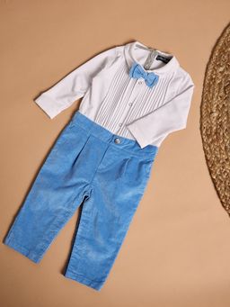 One Friday - Baby Boys Blue and White Corduroy Romper