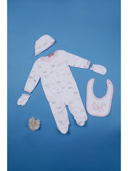 One Friday - Girls Pink Round Neck Cotton Romper (Set of 4)