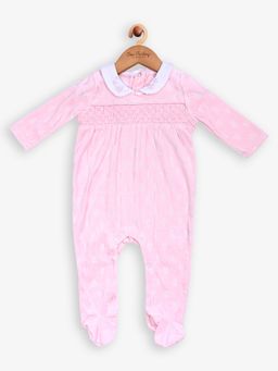 One Friday - Baby Girls Pink Peter Pan Collar Rompers