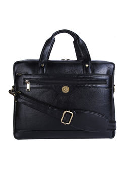 HiLEDER - Pure Leather 15 Inch Office Laptop Messenger Satchel Travel Bag, Black