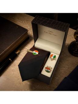 The Tie Hub - Gradient Orange & Black India Flag Brass Cufflinks & Tie Bar For Men