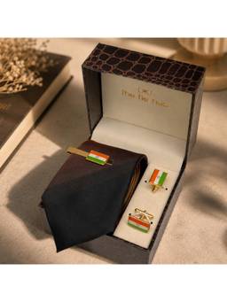 The Tie Hub - Orange Black Necktie Cufflinks & Clip Set - Gradient Patriotic Formal Combo For Men