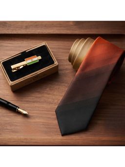 The Tie Hub - Gradient Orange & Black Necktie India Flag Rectangular Brass Tie Bar For Men