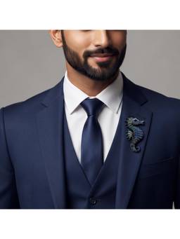 The Tie Hub - Mens Blue Brass Seahorse Lapel Pin