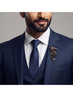 The Tie Hub - Mens Brown Brass Seahorse Lapel Pin Brooch