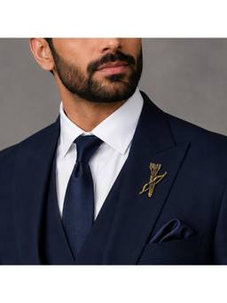 The Tie Hub - Mens Gold Brass Bow and Quiver-Of-Arrows Crystal-Studded Brooch