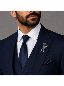 The Tie Hub - Mens Silver Brass Bow and Quiver-Of-Arrows Crystal-Studded Brooch