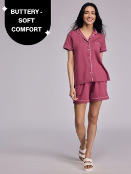 Nykd by Nykaa - Buttery Soft Cotton Modal Button-Down Shorts Set Of 2 NYS927 Dusty Pink
