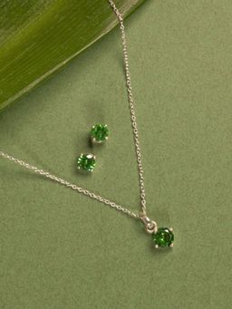 Margento Jewels - 925 Sterling Silver Nature Classic Green Emerald Set Of 2
