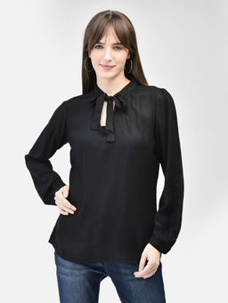 CRIMSOUNE CLUB - Women's Black Tie-Up Neck Top