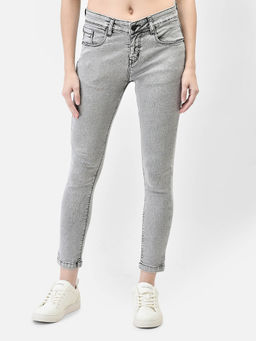 CRIMSOUNE CLUB - Women's Grey Crop Length Skinny Jeans