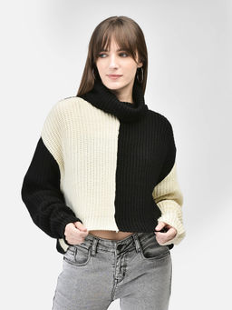CRIMSOUNE CLUB - Women's Multicolor Colourblocked Crop Length Sweater