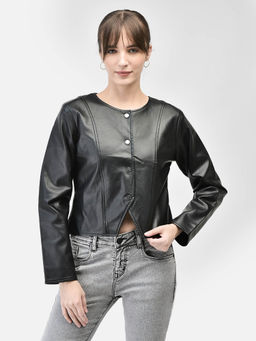 CRIMSOUNE CLUB - Women's Black Leather Crop Length Jacket