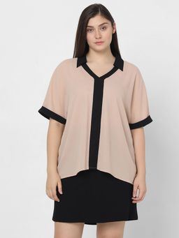 VERO MODA - Curve Light Beige V-Neck Top