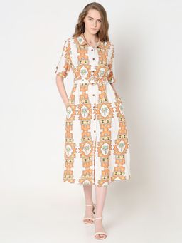 VERO MODA - White Printed Shirt Dress with Belt (Set of 2)