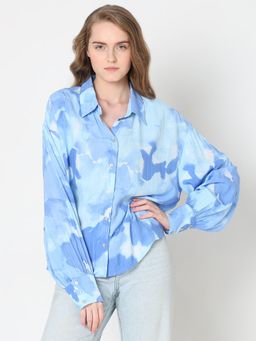 VERO MODA - Blue Printed Asymmetric Shirt