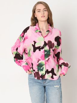 VERO MODA - Pink Printed Asymmetric Shirt