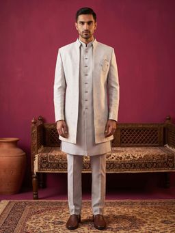 Jompers - Floral Design Jacquard Silk Jacket With Bandhgala And Trouser For Men