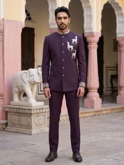 Jompers - Deer Embroidered Japanese Fabric Indo-Western Bandhgala With Trouser