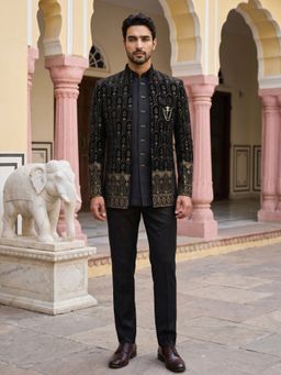 Jompers - Men Velvet Jacket With Bandhgala And Trouser