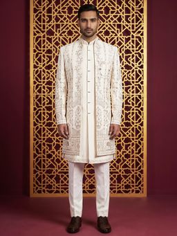 Jompers - Men Silk Blend Jacket With Bandhgala And Trouser White