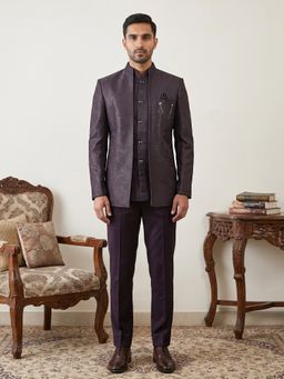 Jompers - Men Woven Design Jacket With Bandhgala And Trouser Purple