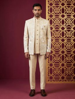 Jompers - Silk Blend Floral Jacket With Bandhgala And Trouser