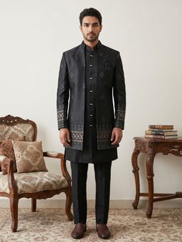 Jompers - Men Cotton Blend Jacket With Bandhgala And Trouser