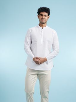 Manyavar - White Cotton Short Kurtas for Men