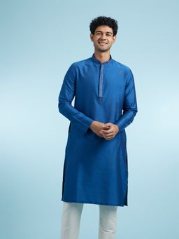 Manyavar - Blue Viscose Blend Kurtas for Men