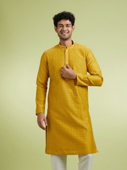 Manyavar - Yellow Art Silk Kurtas for Men