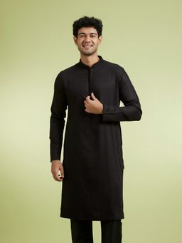 Manyavar - Black Viscose Blend Kurtas for Men
