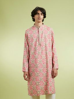 Manyavar - Pink Viscose Blend Kurtas for Men