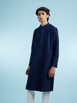 Manyavar - Blue Cotton Blend Kurtas for Men
